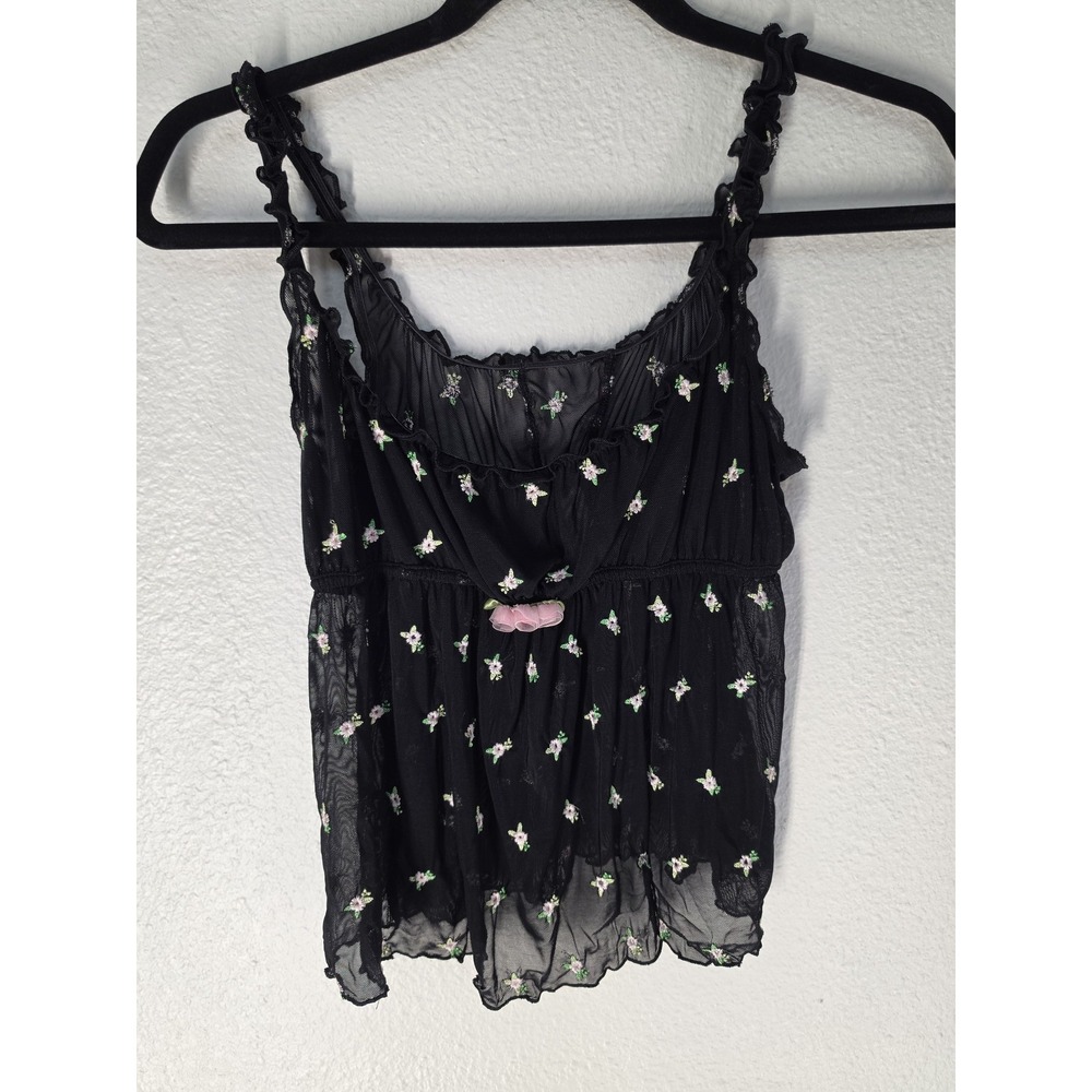 Victoria's Secret Tank Top Women M Black Floral Sleeveless Scoop Neck Cami VTG